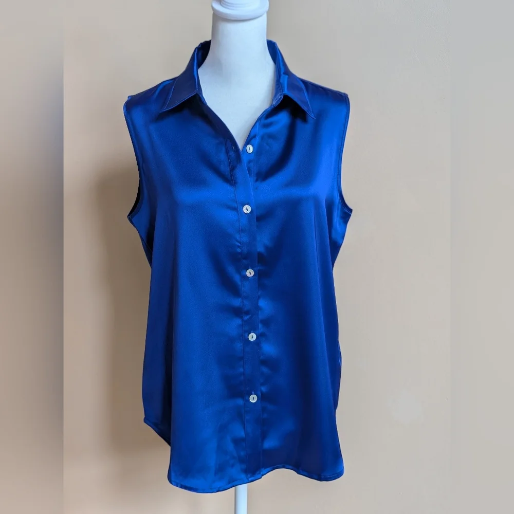 Rachel Zoe Royal Blue Satin Blouse - Picture 2 of 13